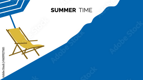 Summer abstract background with deck chair and striped sea waves