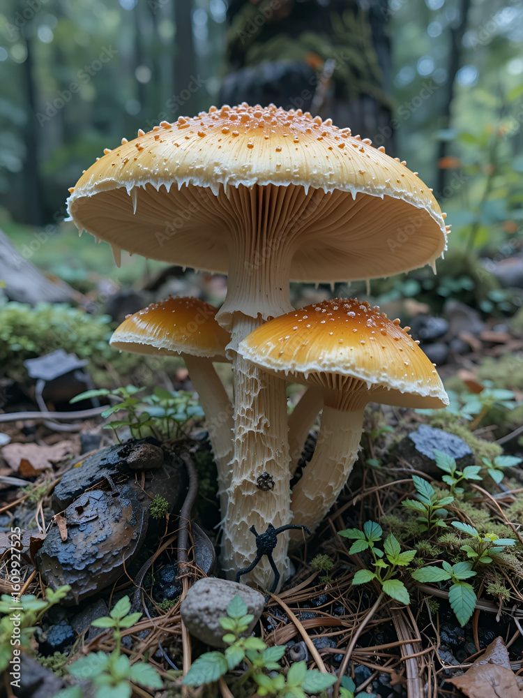 Fototapeta premium Golden-Capped Psilocybe Cubensis Mushrooms