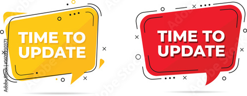 Modern Colorful Update Notification Bubbles – Time to Update Red and Yellow Pop-up Labels