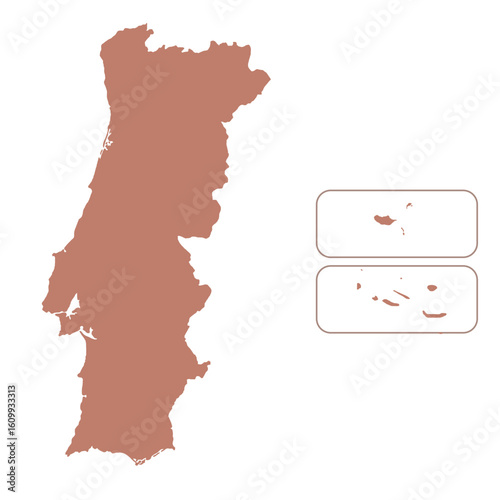 Map of Portugal, sign silhouette. World Map Globe. Vector Illustration isolated on transparent background. Europe continent.