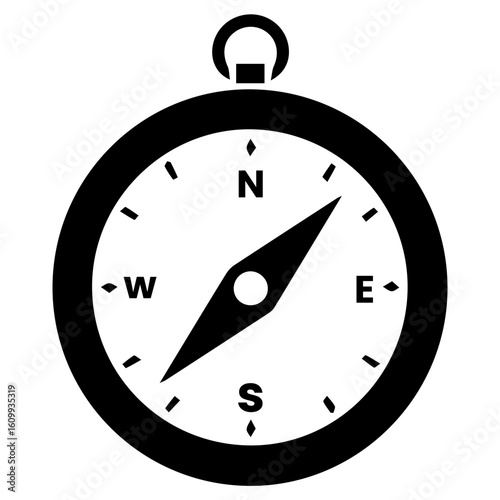 Classic compass illustration, navigational tool, direction finder, showing north, south, east, west.