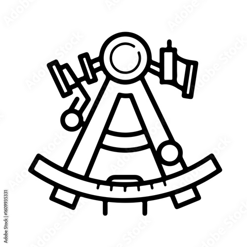 A black and white line drawing of a nautical instrument, likely a sextant.
