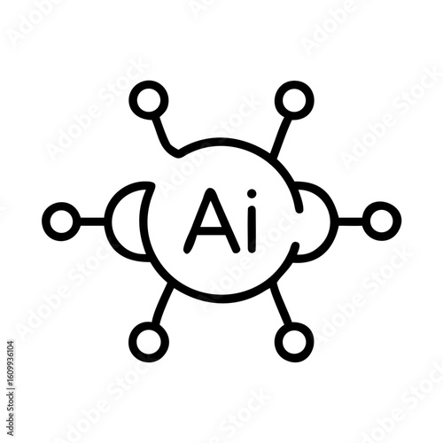 Illustration of ai symbol with circular nodes and connecting lines in black