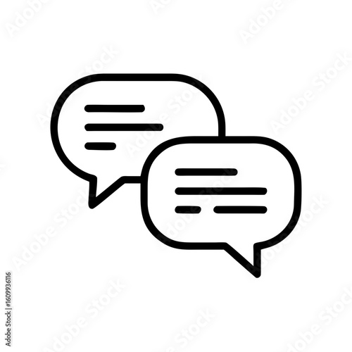 Two speech bubbles with horizontal lines indicating text in a simple black outline