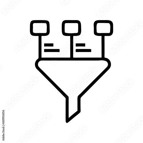 Outline illustration of a funnel with three inputs and data filtering process