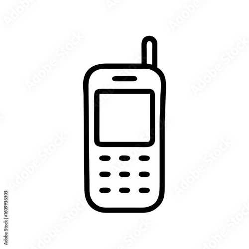Illustration of a classic mobile phone with antenna and basic button layout design