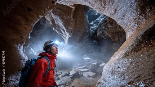 Person exploring a cave