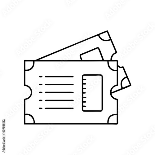 Stack of paper tickets icon illustration in black outline style