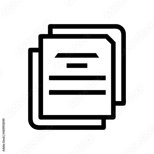 Stack of research papers icon in black outline style