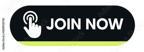 The 'Join Now' button is perfect for website integration and calls to action. Modern flat vector sticker label with icon and badge style, UI design, transparent background
