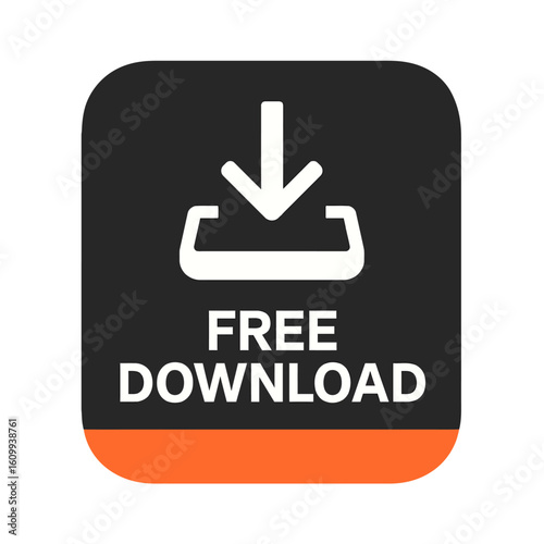 A modern download icon with a free download label on a black background. Modern flat vector sticker label with icon and badge style, UI design, transparent background