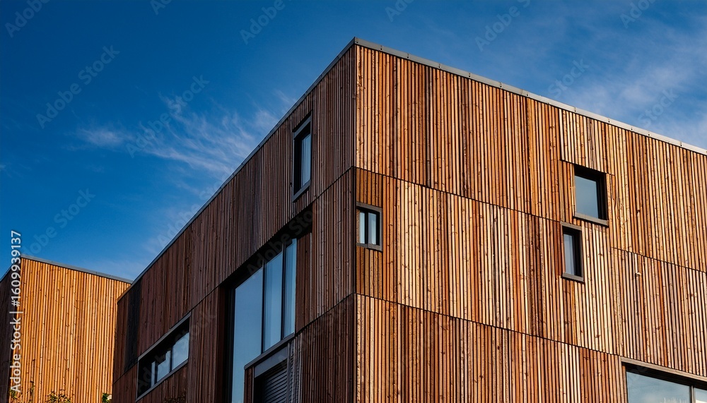 Fototapeta premium closeup of modern wooden building facades highlighting unique architectural styles