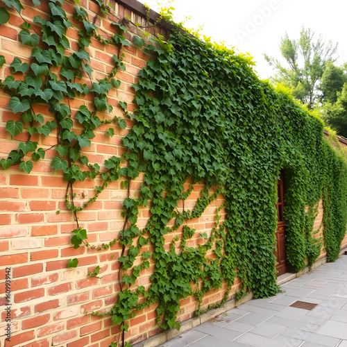 The wall covered with ivy