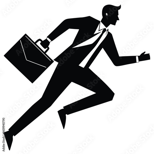a businessman running with a briefcase. Productivity and urgency theme, perfect for finance and startup graphics