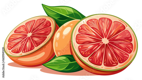 very Beautiful  close up Isolated grapefruits. Cut pink grapefruits isolated on white background with clipping path