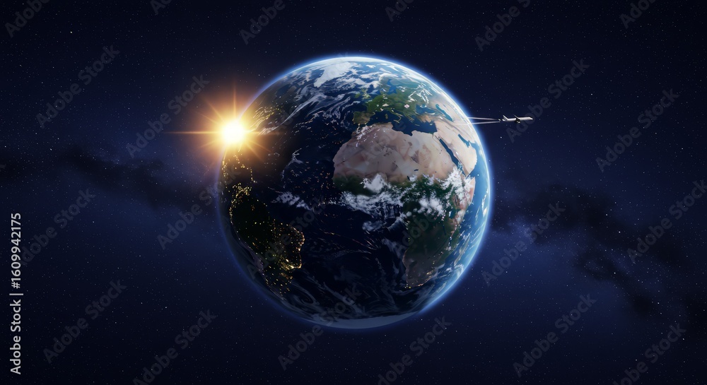 Obraz premium Orbital Elegance: High-Tech Craft Drifts Gracefully Past Earth’s Beauty