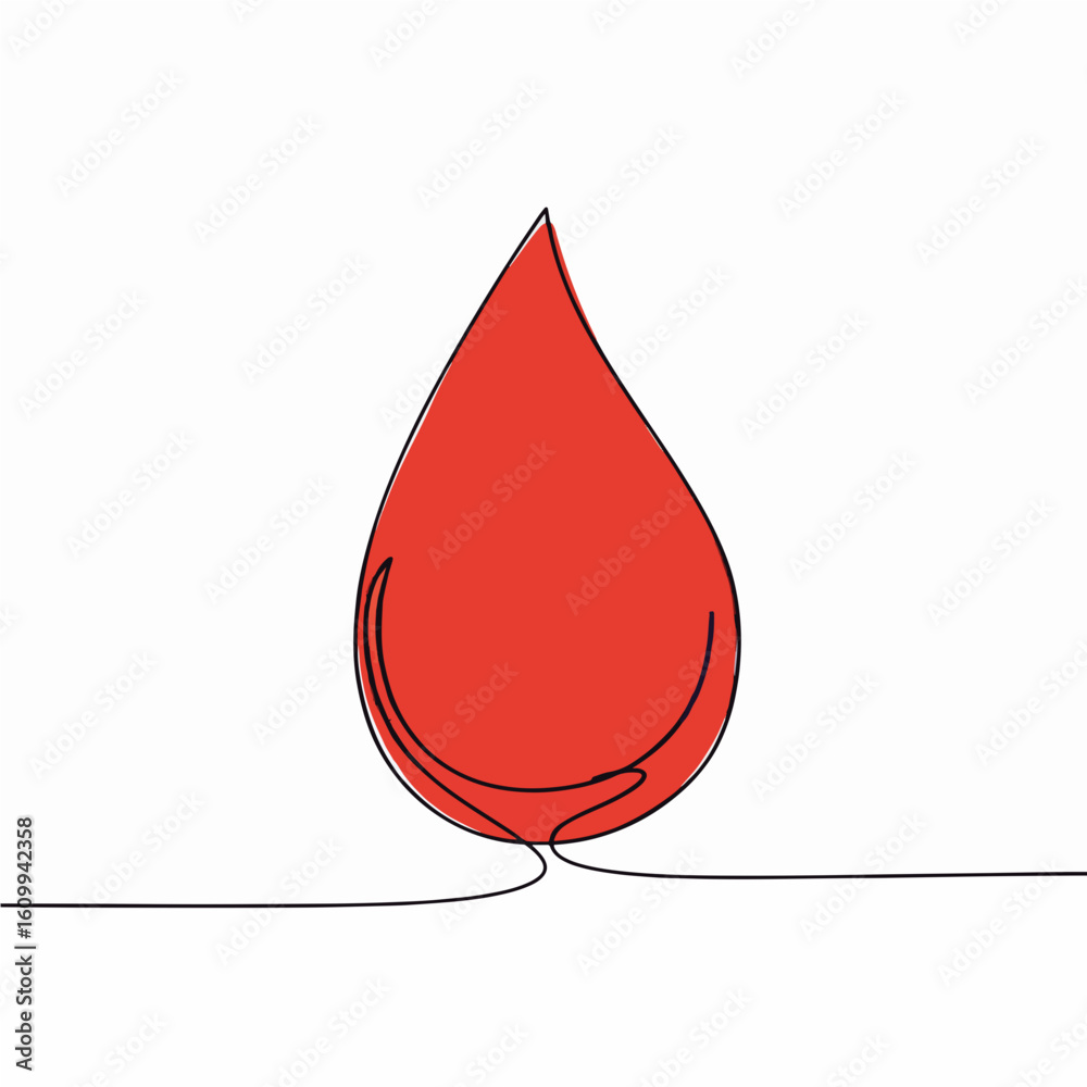 Fototapeta premium Simple red droplet illustration in continuous line style 