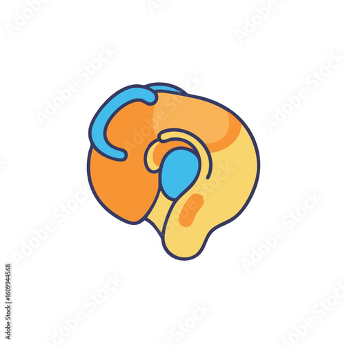 Vector illustration of cochlea shape diagram flat on white background, medical