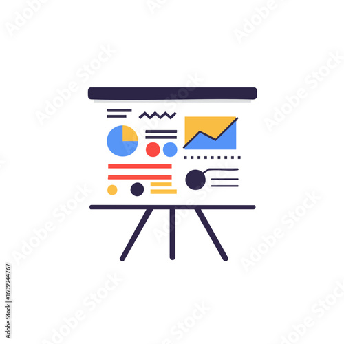 Vector illustration of presenter with board flat on white background, business training
