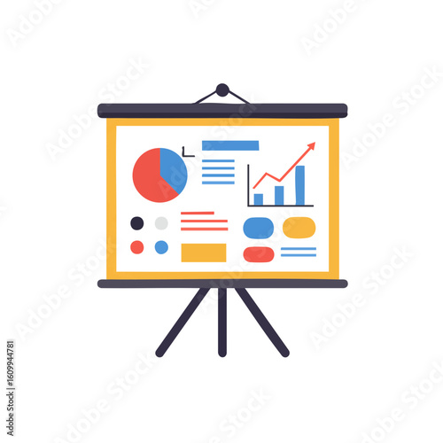 Vector illustration of presenter with board flat on white background, business training