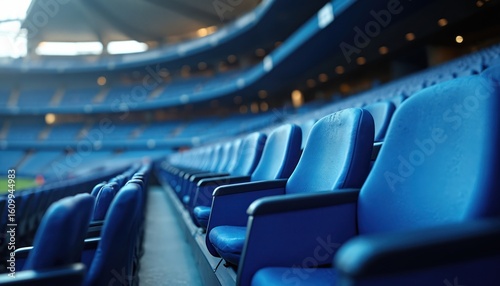 Wallpaper Mural Rows of empty blue stadium seats in VIP area. Arena seating for football match or soccer game. Spectators await event in comfortable, exclusive luxury venue. Torontodigital.ca