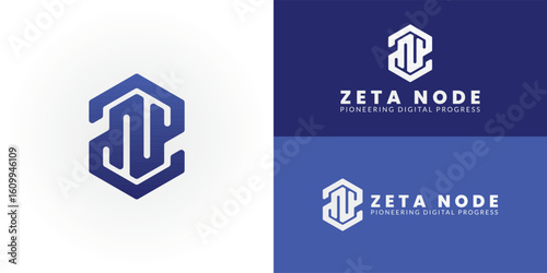 Modern ZN initial logo for a Tech and IT Company. A dynamic hexagon with flowing lines symbolizes innovation, connectivity, and data. Ideal for software, networking, and digital solutions.