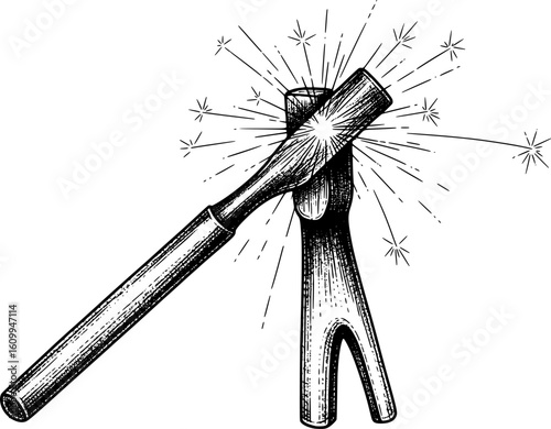 Firestarter rod and striker in hand-drawn style