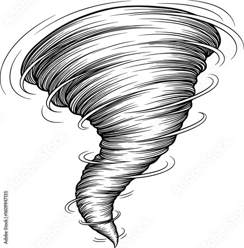 Tornado spiral with dynamic twist in hand-drawn style