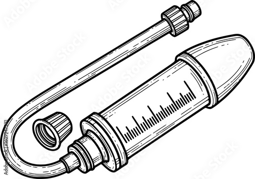 Water filter straw with markings in hand-drawn style