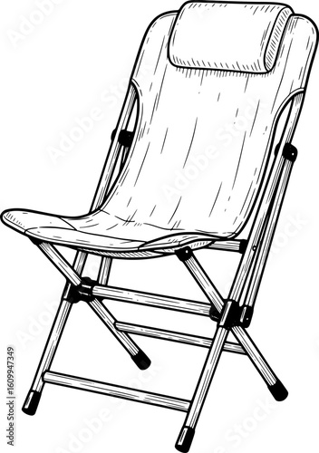 Elegant folding camping chair in hand-drawn style