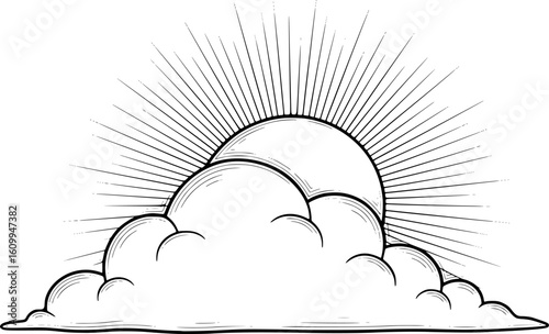 Sun partially behind cloud in hand-drawn style