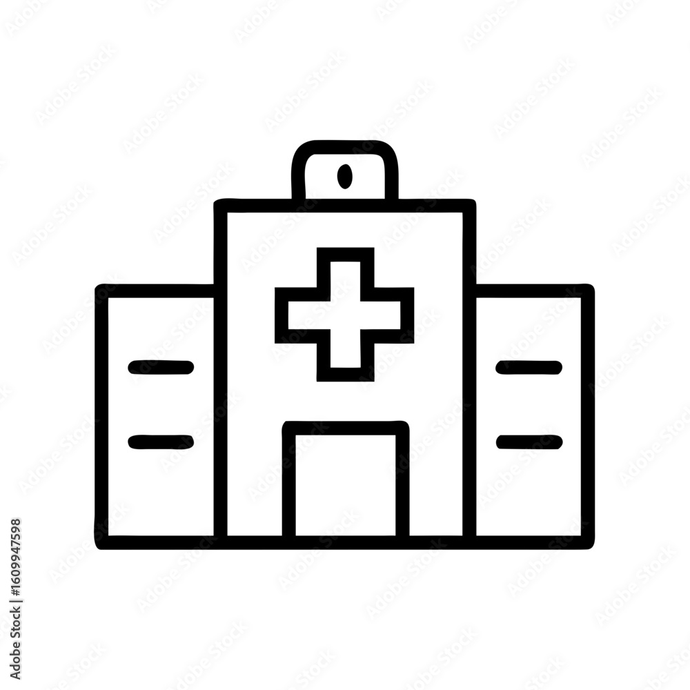 Fototapeta premium Hospital building with cross symbol in minimalist line art style 