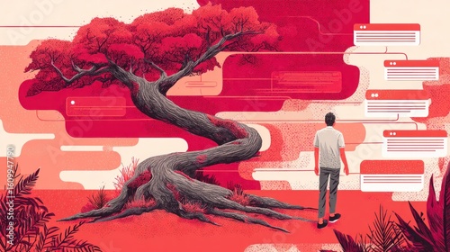 Digital tree and person