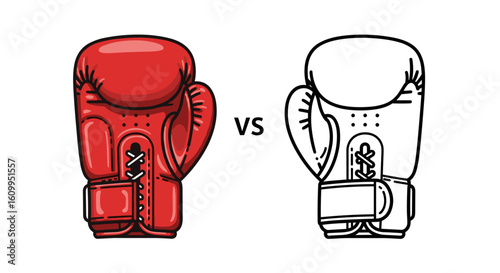 A comparison of a red boxing glove and a black and white boxing glove with vs between