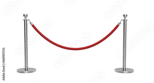 Red velvet rope barrier isolated on transparent background