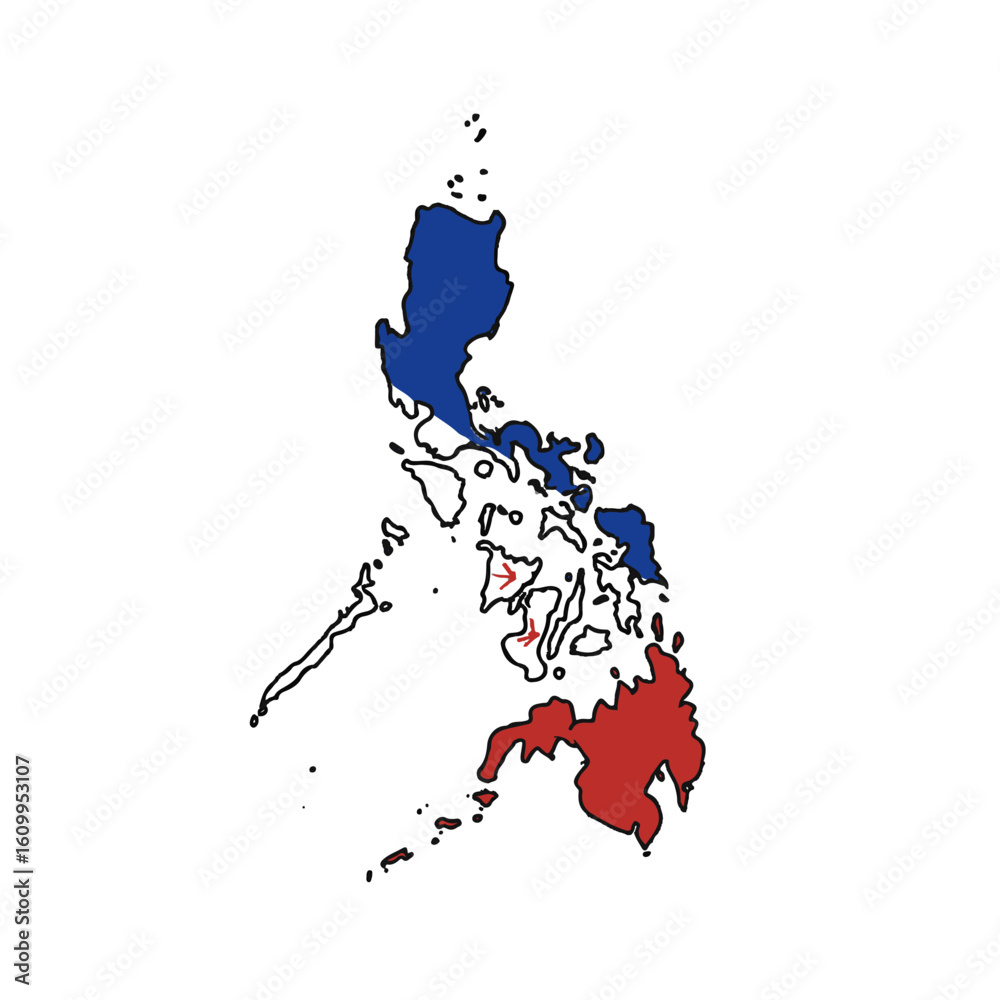 Obraz premium Outline of the country Philippines with a flag on a white background vector Vector outline of the country with a flag on a white background