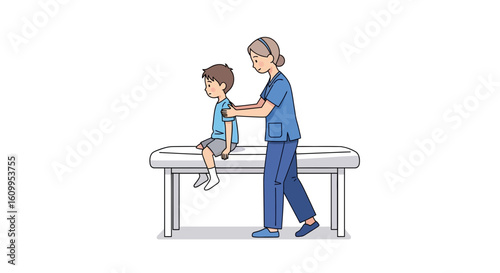 A child patient receiving a physical examination from a healthcare professional.
