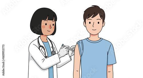 A cartoon doctor giving an injection to a patient in a friendly, illustrative style.