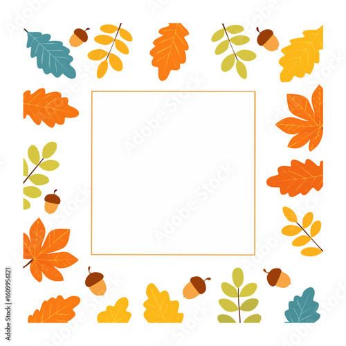 秋の葉とどんぐりのフレーム