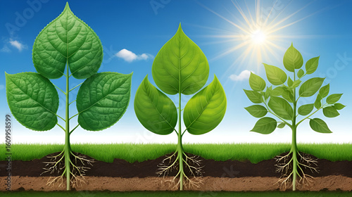 Plant photosynthesis: chlorophyll function, sunlight absorption, energy conversion, oxygen release, carbon fixation, leaf process, chemical reaction, natural growth, ecological cycle.