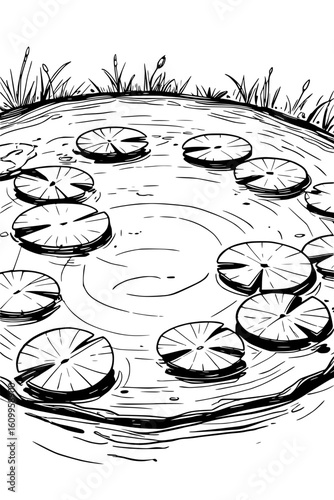 Teich mit Seerosen – Ausmalbild