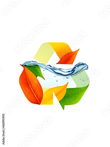 Water and leaves recycle sign, isolated on transparent cutout background