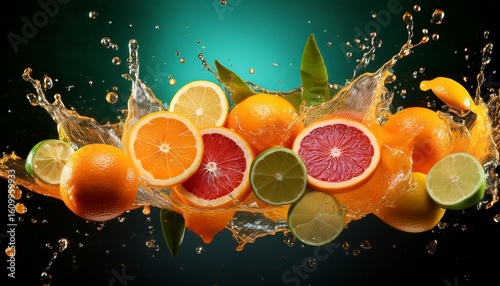 fresh citrus fruits in a vibrant explosion of juice