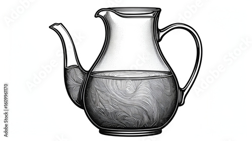 Transparent jug of milk black engraving style