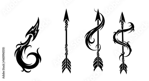 Four stylized arrow designs; tribal, ornate, and classic arrowhead variations.