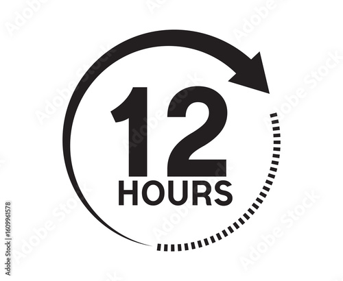 12 hours service icon. 12 hours service duration sign. 