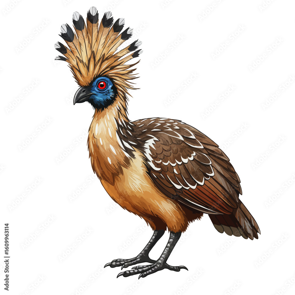 Obraz premium Vibrant Hoatzin Bird Illustration Exotic Tropical Wildlife Animal Art on White Background
