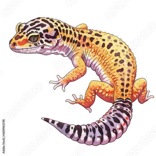 Vibrant Leopard Gecko Pet Reptile Detailed Illustration Isolated White Background