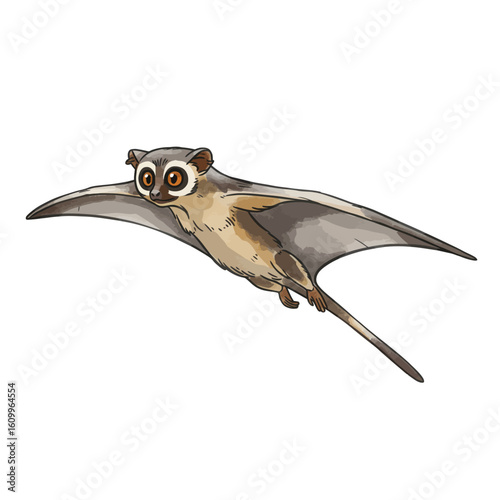Adorable Flying Lemur Colugo Gliding Mammal Cartoon Illustration on White Background