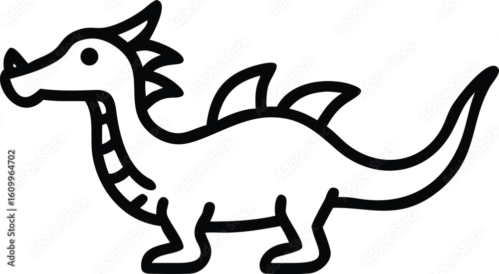 Fototapeta premium Cute cartoon dragon outline for coloring black and white